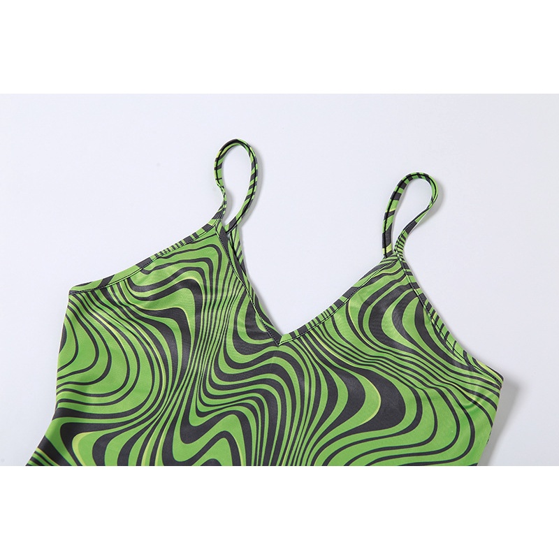 Đầm Hai Dây Hở Lưng Họa Tiết Kẻ Sọc Thời Trang Cho Nữ