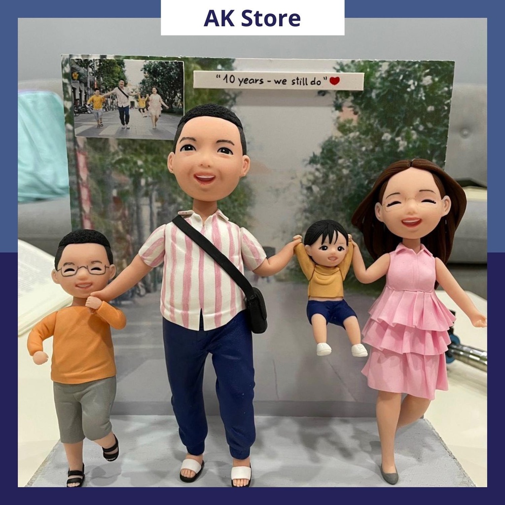 Tượng gia đình chibi đất sét nhật quà tặng handmade theo yêu cầu