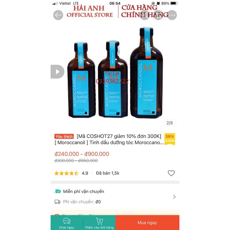 Tinh dầu moroccanoil 200ml