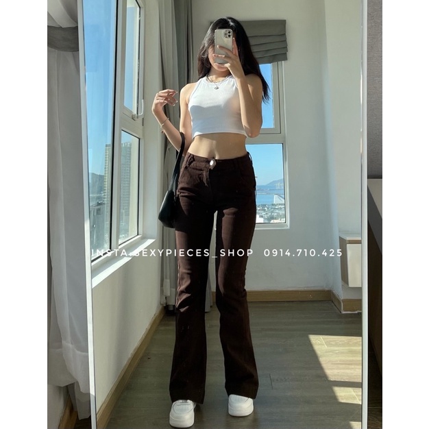 ✅Ảnh thật 100%-Quần loe nâu đất-Tanktop khoét nách