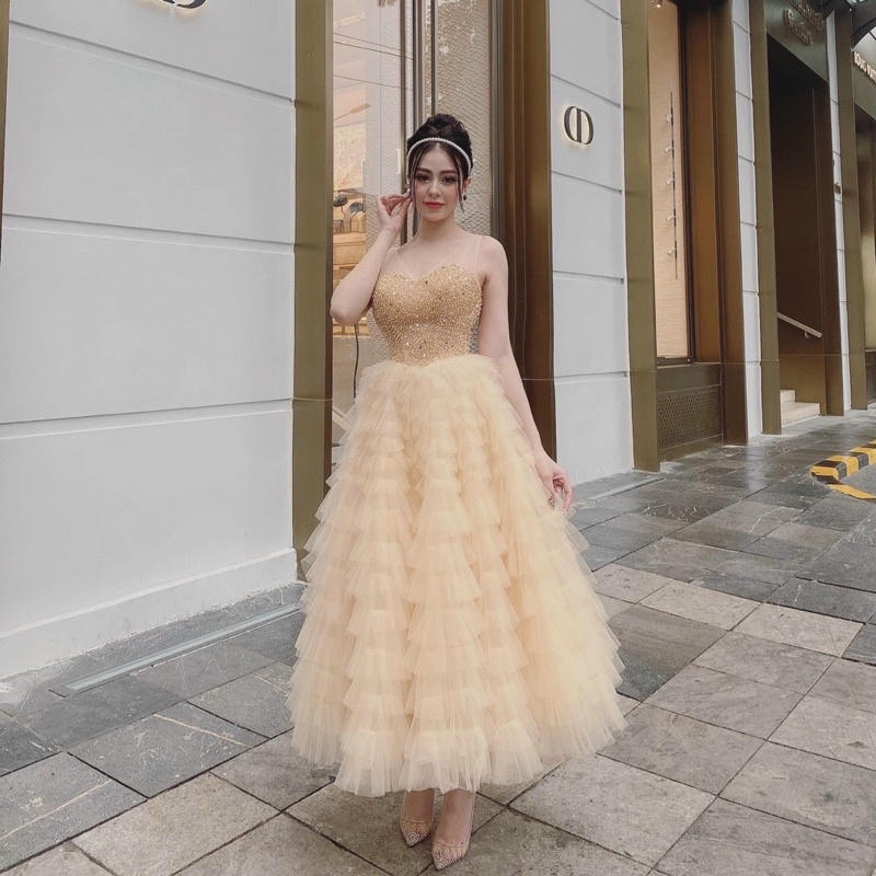 ĐẦM XOÈ MẶC CƯỚI -DỰ TIỆC CÔNG CHÚA TẦNG FULL SIYE S/M/L/XL