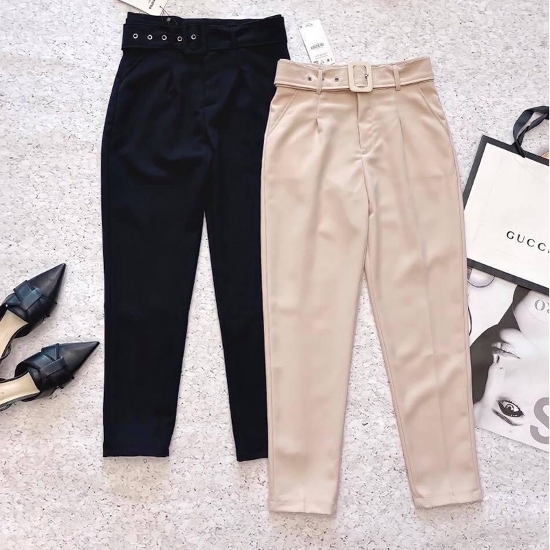 Quần tây nữ lưng cạp cao đồ âu công sở kèm belt chất umi dày dặn phom baggy đi học đẹp form dáng chuẩn