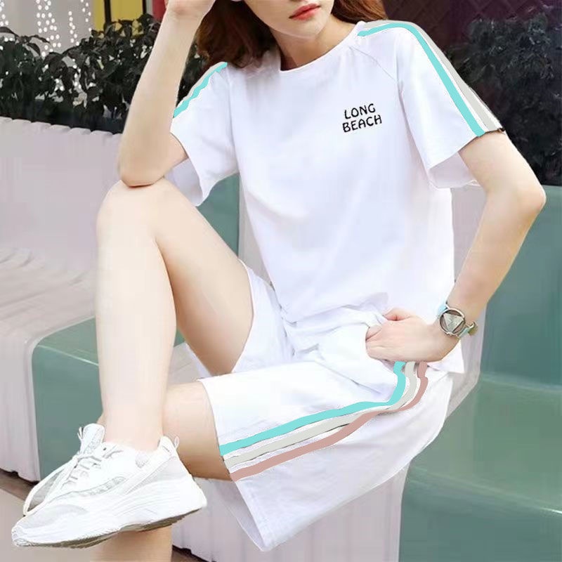 Bộ Đồ Thể Thao 100% Cotton Tay Ngắn Dáng Rộng Thời Trang Mùa Hè Dành Cho Nữ