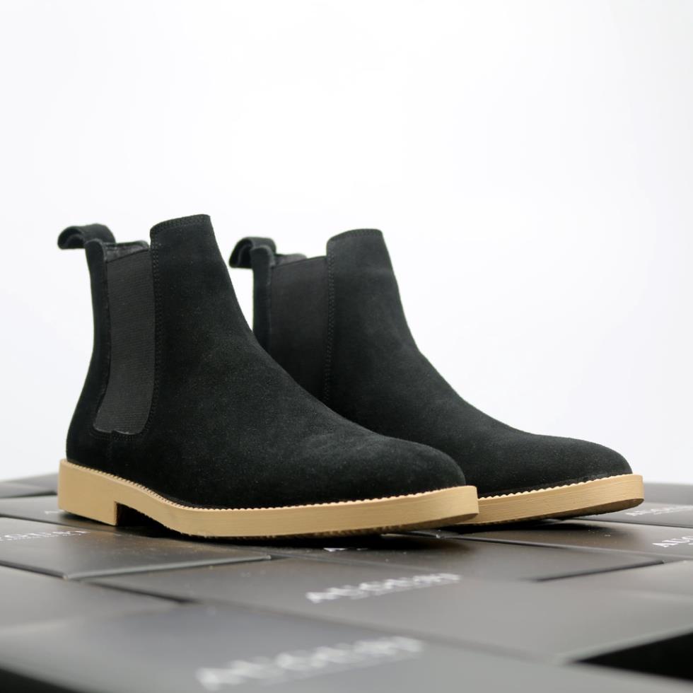 Chelsea boots thời trang nam màu đen chất liệu da lộn đế crepe tăng chiều cao 3.5cm 🐔