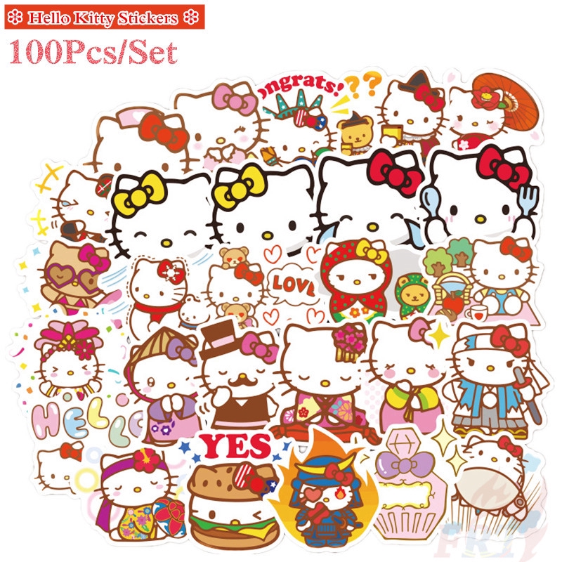 Bộ 100 cái nhãn dán trang trí thời trang hình Hello Kitty Sanrio dòng B thời trang DIY