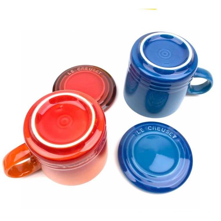 Cốc Le Creuset  rộng 8.5 cao 8.5 cốc gốm sứ cafe trà có nắp 3 màu