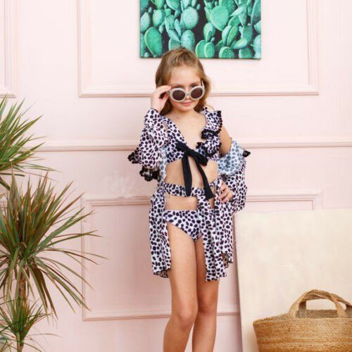 Bộ bikini 2 mảnh / đầm che nội y họa tiết da báo dễ thương cho bé gái