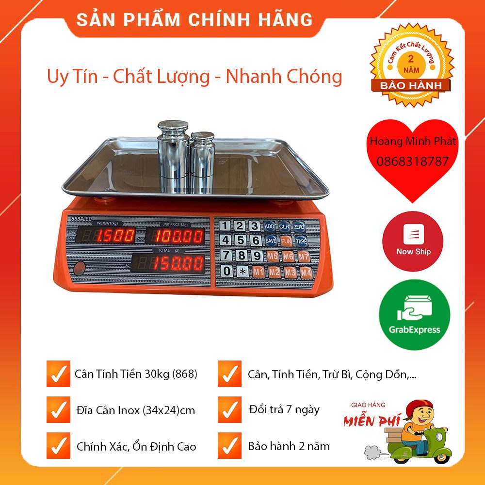 Cân Điện Tử Tính Tiền - Bán Trái Cây, Thực Phẩm ở Chợ Siêu Thị - 30kg/5g (868) ĐÀI LOAN. BH 2NĂM