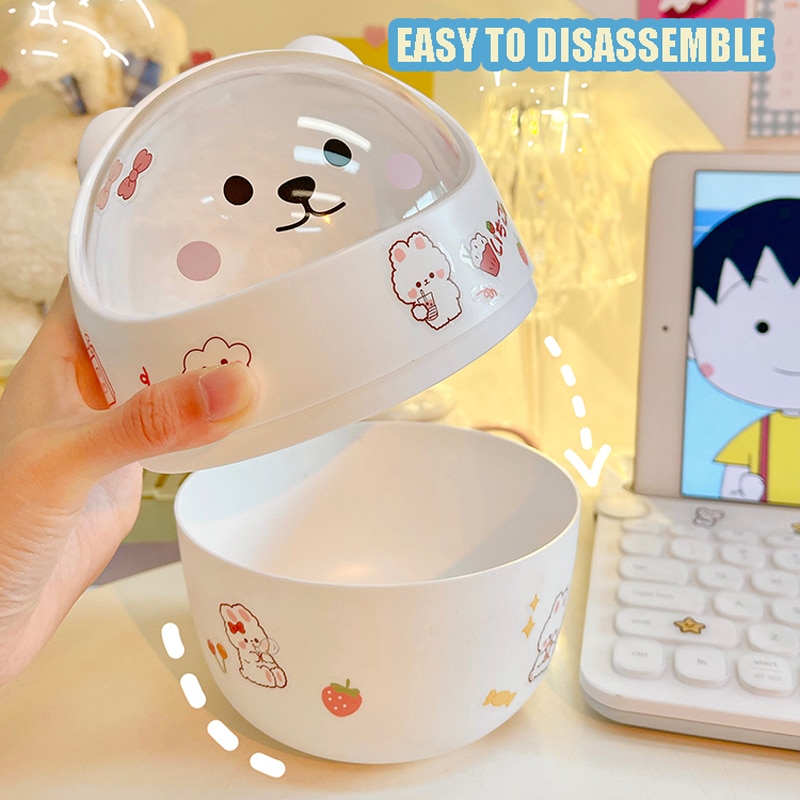 Thùng rác mini, Giỏ đựng rác để bàn có nắp mini, hình chú gấu xinh xắn [Tặng kèm sticker]