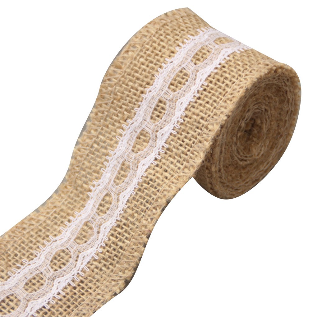 2M/roll Linen Lace Jute Burlap Roll Trim for Christmas Wedding Party Decoration Rustic Wedding Craft