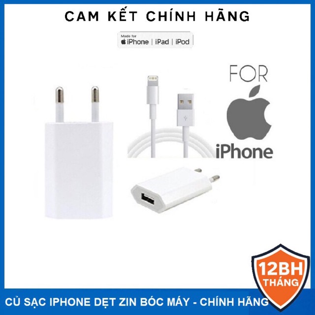 Cốc sạc dẹt Iphone 5w zin bóc máy