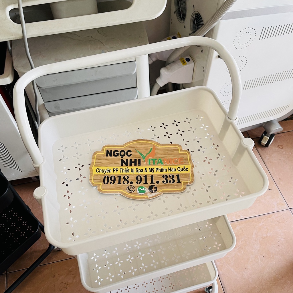 Kệ nhựa 3 tầng có bánh xe đẩy dùng trong spa, phun xăm, thẩm mỹ viện