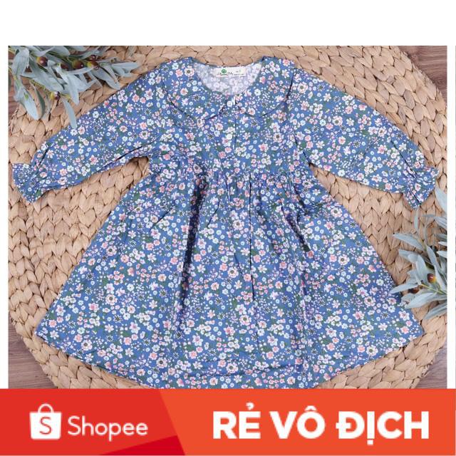 Váy thô hoa nhí dài tay , cổ sen, cài cúc, tay dúm bé gái size 6-10T, cho bạn từ 19-30kg. Chất thô hàn siêu đẹp