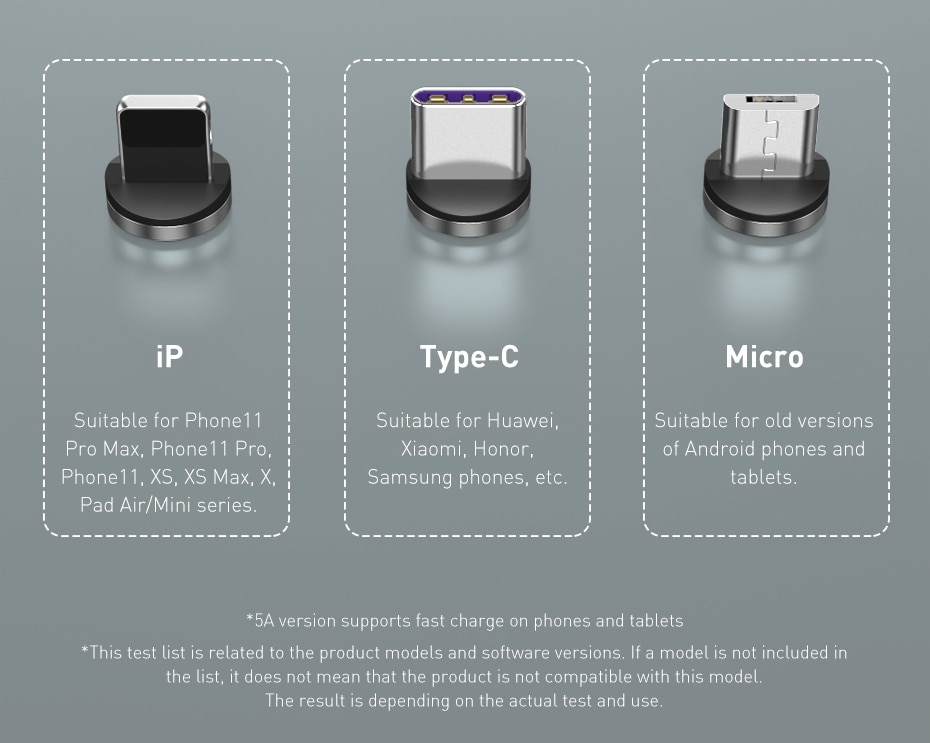 Dây Cáp Sạc Từ Tính Baseus 5A Cổng Micro USB Type C/ IP/ 3 Trong 1 Cho Điện Thoại IPhone Xiaomi