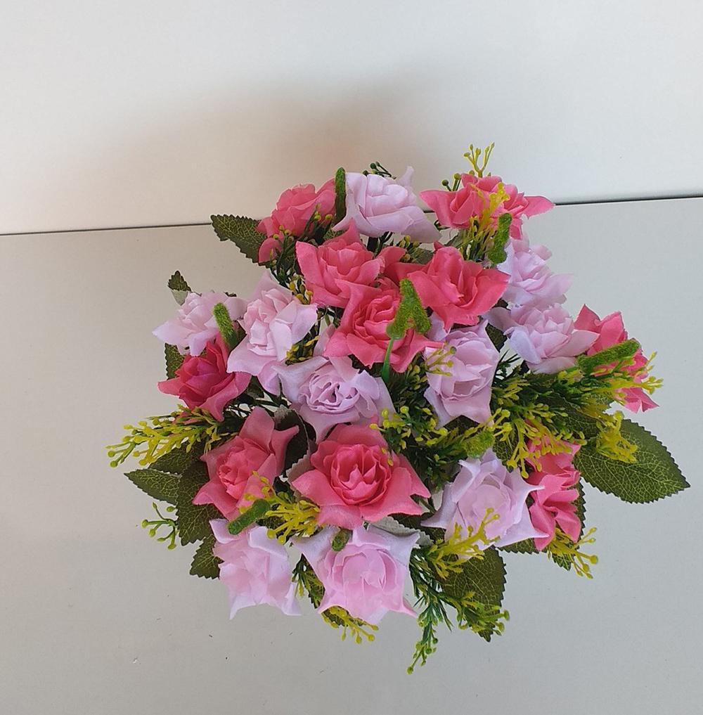 Hoa Giả cao cấp - Bình hoa giả - Bình hoa hồng xoăn lụa để bàn phòng khách - Cành lá giả nhân