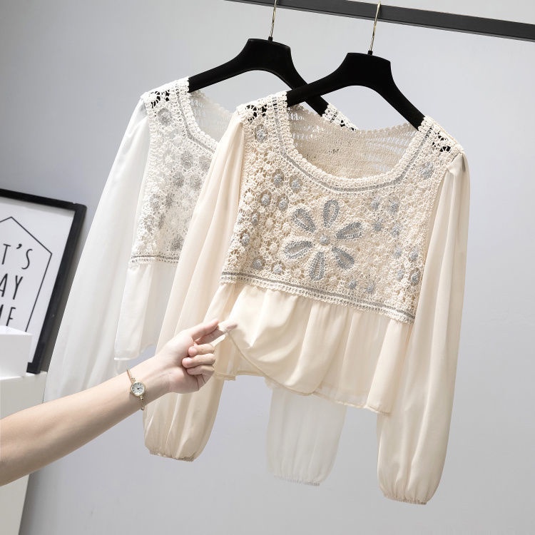 Áo Sơ Mi Dài Tay Kiểu Pháp 167411 Áo Sơ Mi Giả Hai Lớp Phong Cách Retro Thời Trang Cho Nữ