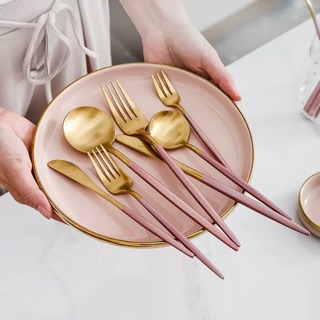 (Order) Bộ dao dĩa màu hồng lẻ món