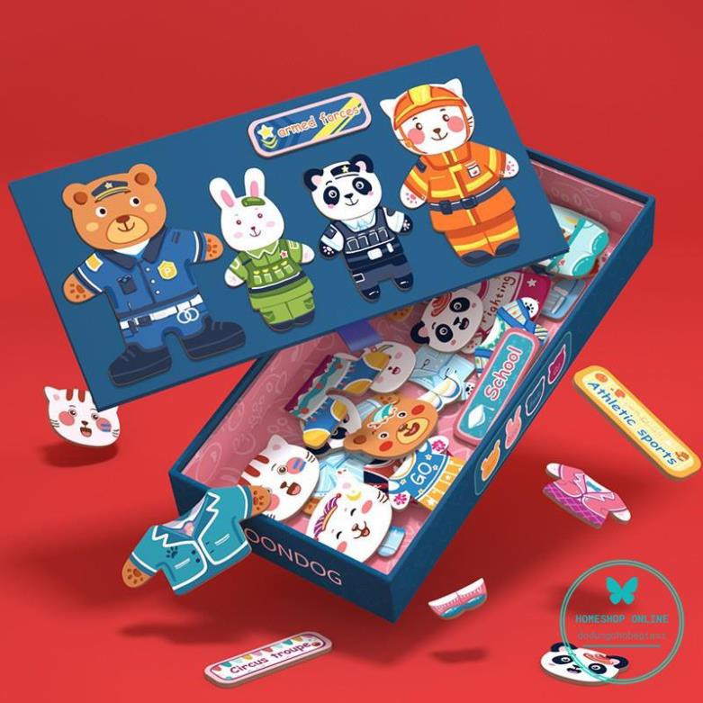 Bộ Ghép hình mặc quần áo cho Gấu Thỏ có nam châm kiêm bảng từ viết vẽ cho bé HOMESHOP ONLINE