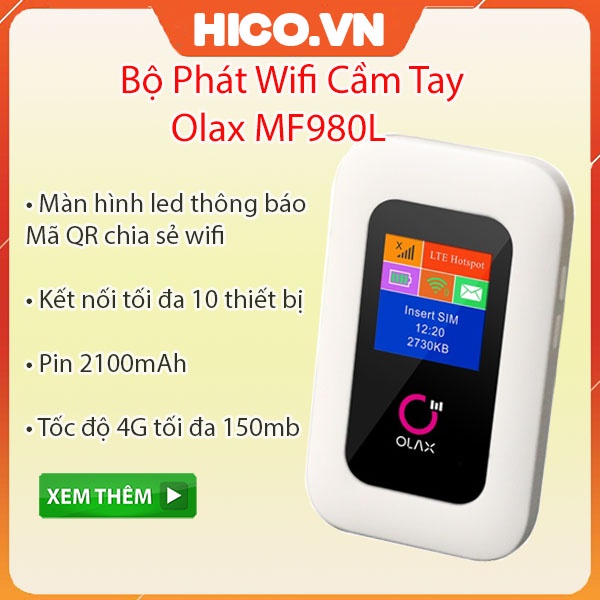 Bộ Phát Wifi 4G ZTE , Cục phát wifi 4G Olax MT20 Wd680 Tốc Độ 150Mpbs hỗ trợ tất cả nhà mạng - Nhỏ gọn tiện lợi