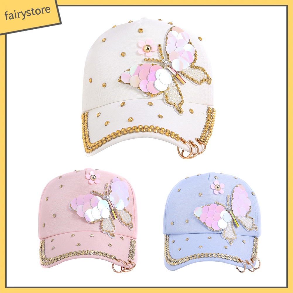 Mũ Lưỡi Trai Phối Lưới Hoạ Tiết Bướm Cho Nữ