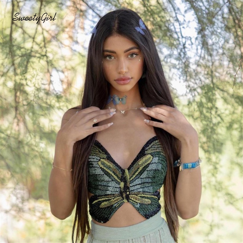 Áo Hai Dây Họa Tiết Bướm Quyến Rũ Thời Trang Cho Nữ 2022