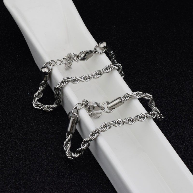 Vòng Tay Nam Nữ Xích Xoắn Đôi Thép Titan Không Gỉ B06