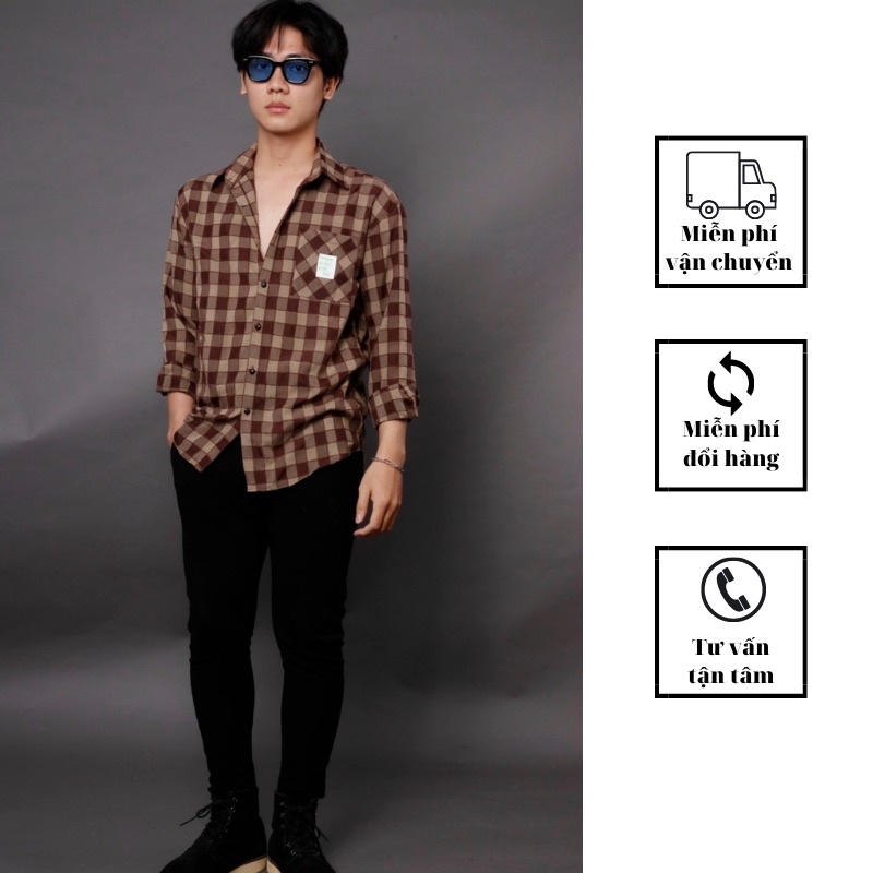 Sơ mi caro nam không nhăn vải mát, thiết kế