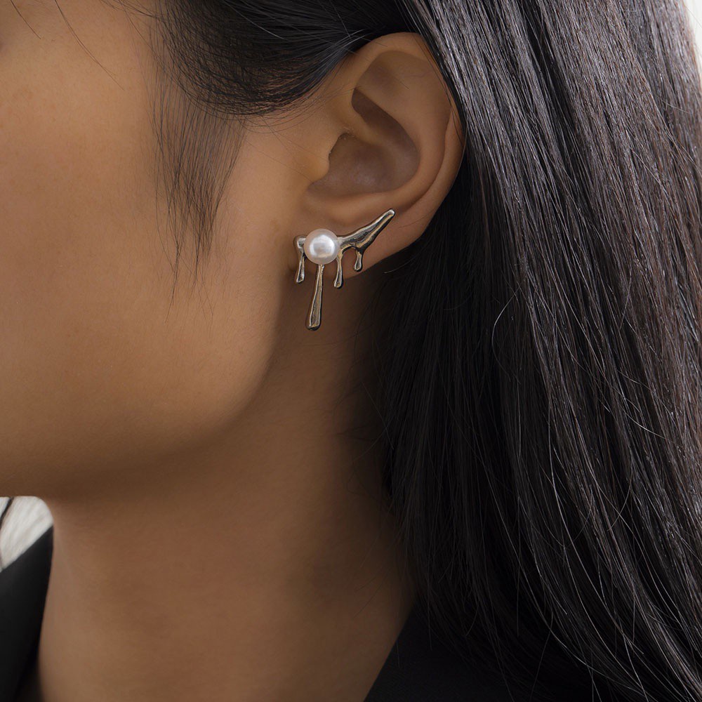 AROMA Women Girl Earrings Punk Stud Earrings Ear Studs Pearl New 2021 Minimalism Irregular Metal Street Style Fashion Jewelry/Multicolor