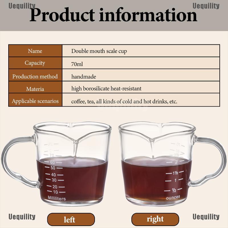 [Uequility] 2 Pack 70ml Espresso Measuring Glass Double Spouts Measuring Cups Espresso Shot