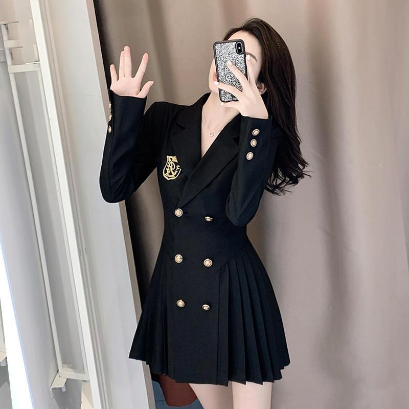 Autumn dress small man design sense college style suit dress female spring and autumn temperament waist pleated skirt suit dress