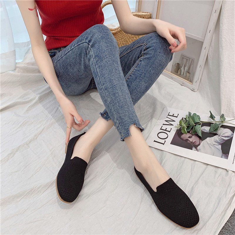 Giày Búp Bê Dệt Kim Mũi Vuông Thời Trang Xuân Hè Hàng Mới Dành Cho Bạn Nữ