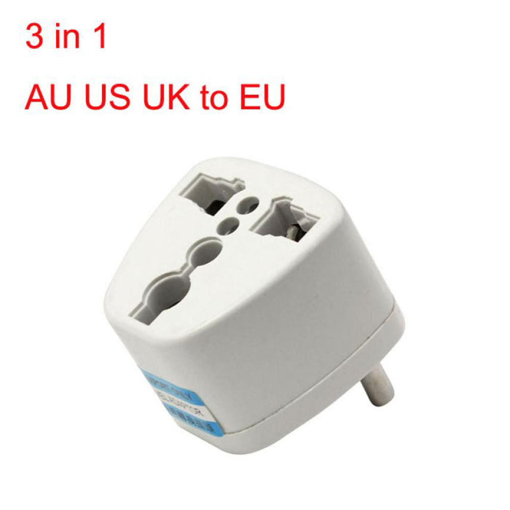 MYRON /3 In 1 Outlet AU US UK To EU Travel Converter Socket Charger  Adapter Universal 2 Round Pin White Electrical AC Power Plug