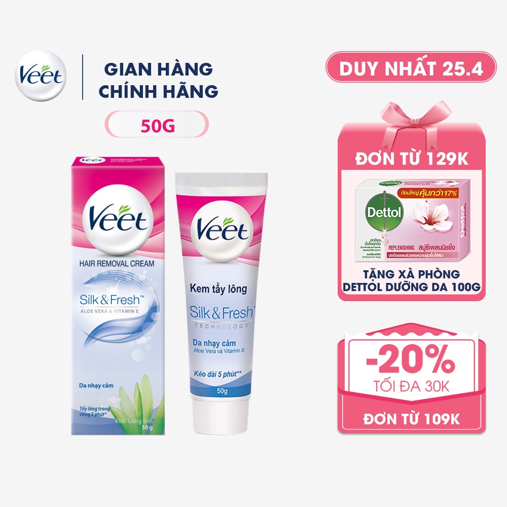 Kem tẩy lông cho da nhạy cảm Veet Silk Fresh 50g