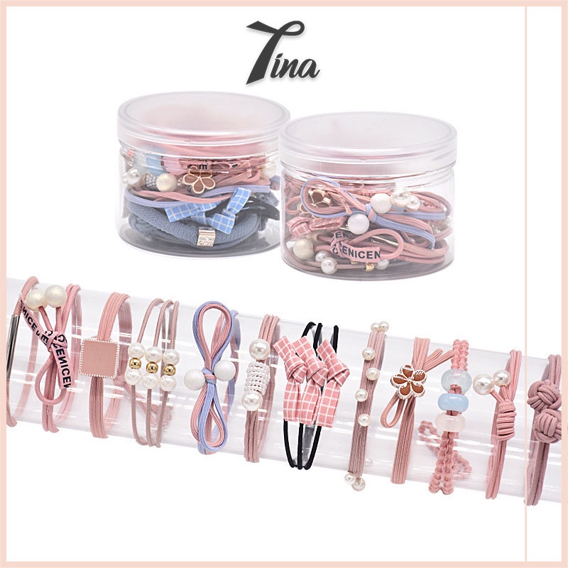 Hộp thun cột tóc Hàn Quốc dễ thương bộ 12 cái TINA SHOP PK444