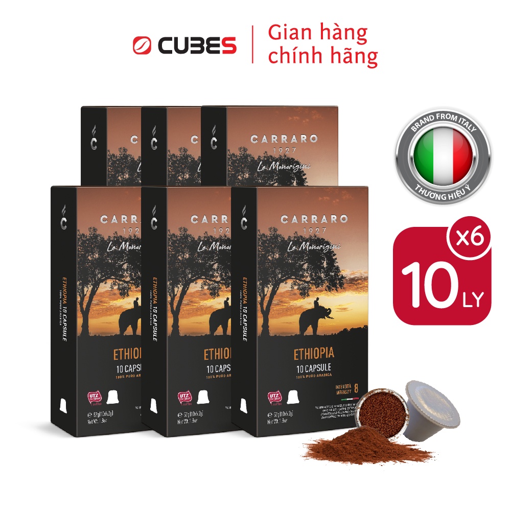 Cà phê viên nén Carraro Single Origin Ethiopia - Nhập khẩu từ Ý - Tương thích với máy capsule Nespresso
