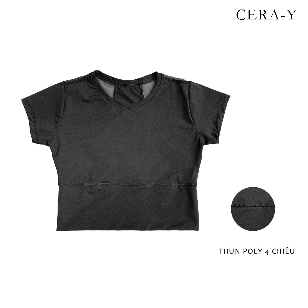 Áo thun thể thao form ôm croptop CERA-Y màu đen ba lớp CRA003