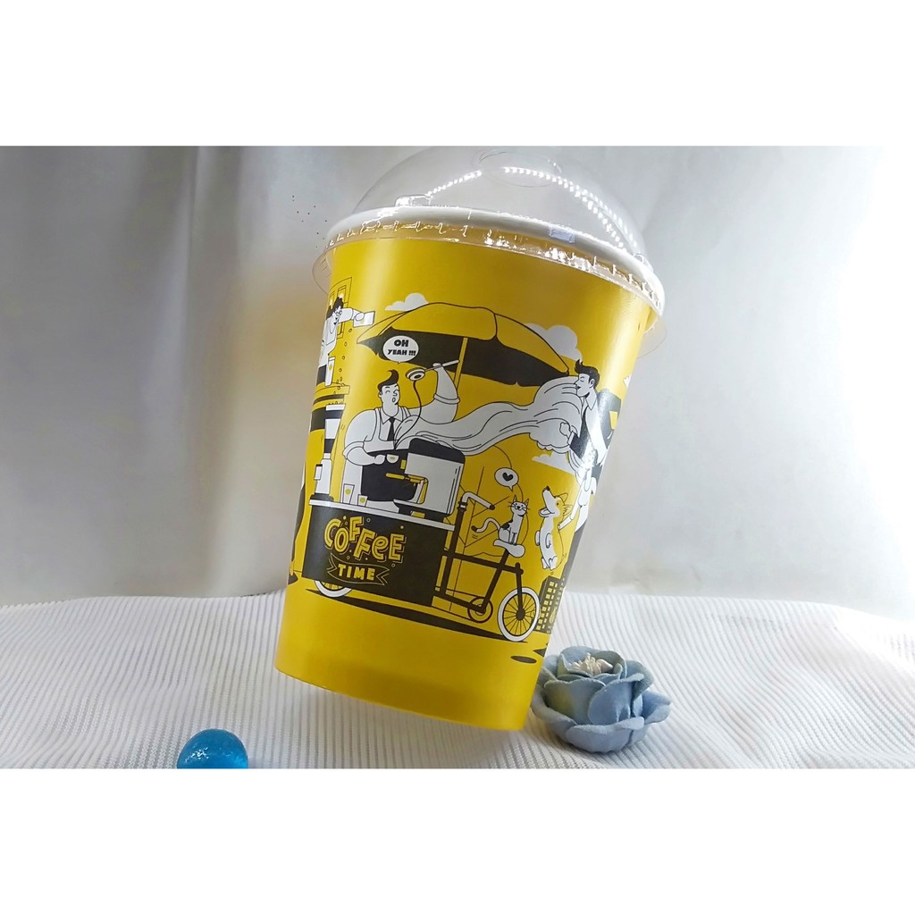 50 Ly giấy cafe có nắp mang đi dùng 1 lần 360ml Coffee Time