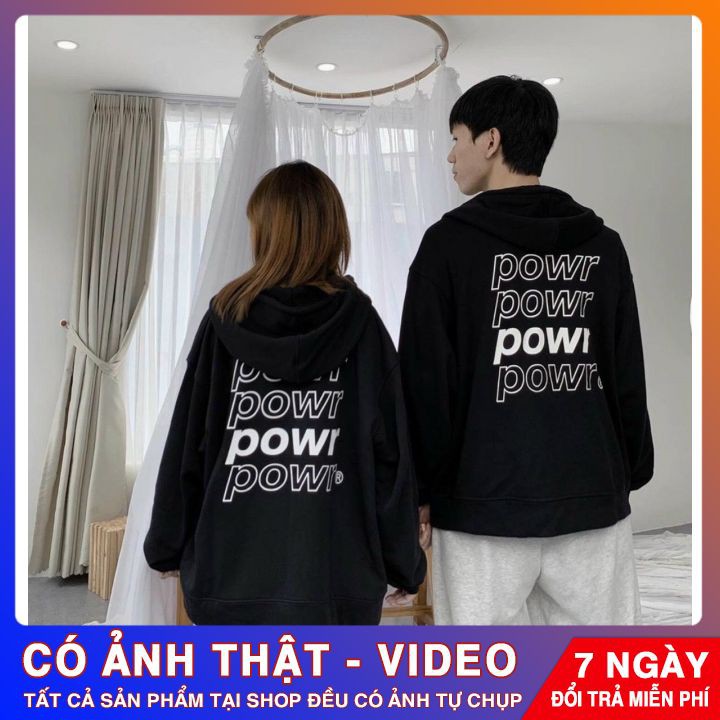 Áo nỉ nữ ⭐️ MẪU MỚI ⭐️ Áo khoác hoodie powr nhiều màu, có khoá kéo, chuẩn dáng rộng unisex