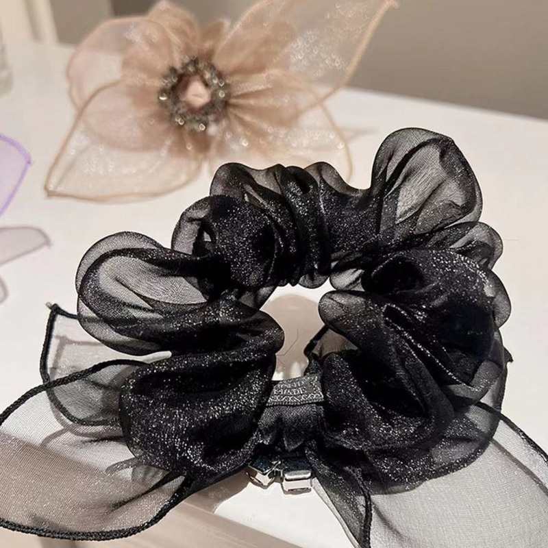 Dây Buộc Tóc Cao Su Co Giãn Bọc Vải Lưới Đính Hoa Sang Trọng Cho Nữ