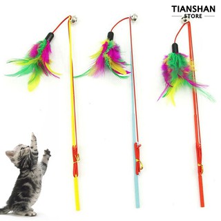 Phụ kiện thú cưng Cat Puppy Bell Feather Retractable Stick Rod Funny Interactive Toy 