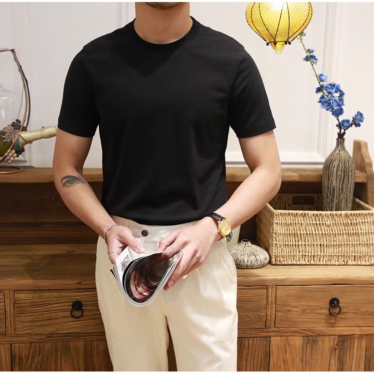 Áo Phông Nam Trắng Trơn Chất Cotton Mát Dáng Vừa Phong Cách Áo Thun Nam Áo Cộc Nam