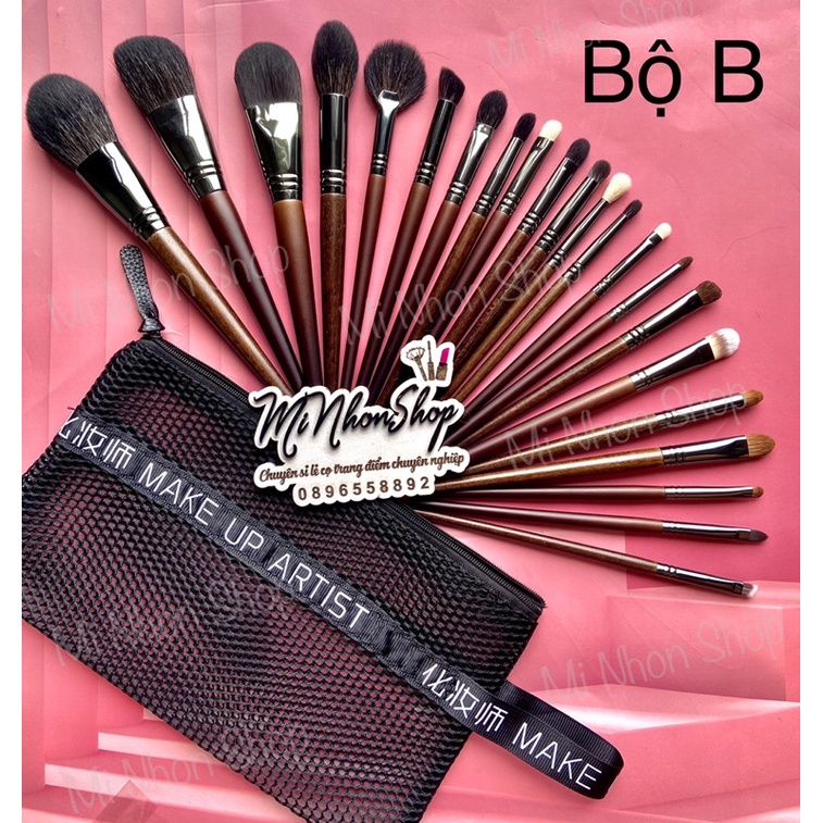 BIG SALE Bộ cọ 22 cây lông thú tự nhiên cán gỗ cho trang điểm chuyên nghiệp và cá nhân Pro