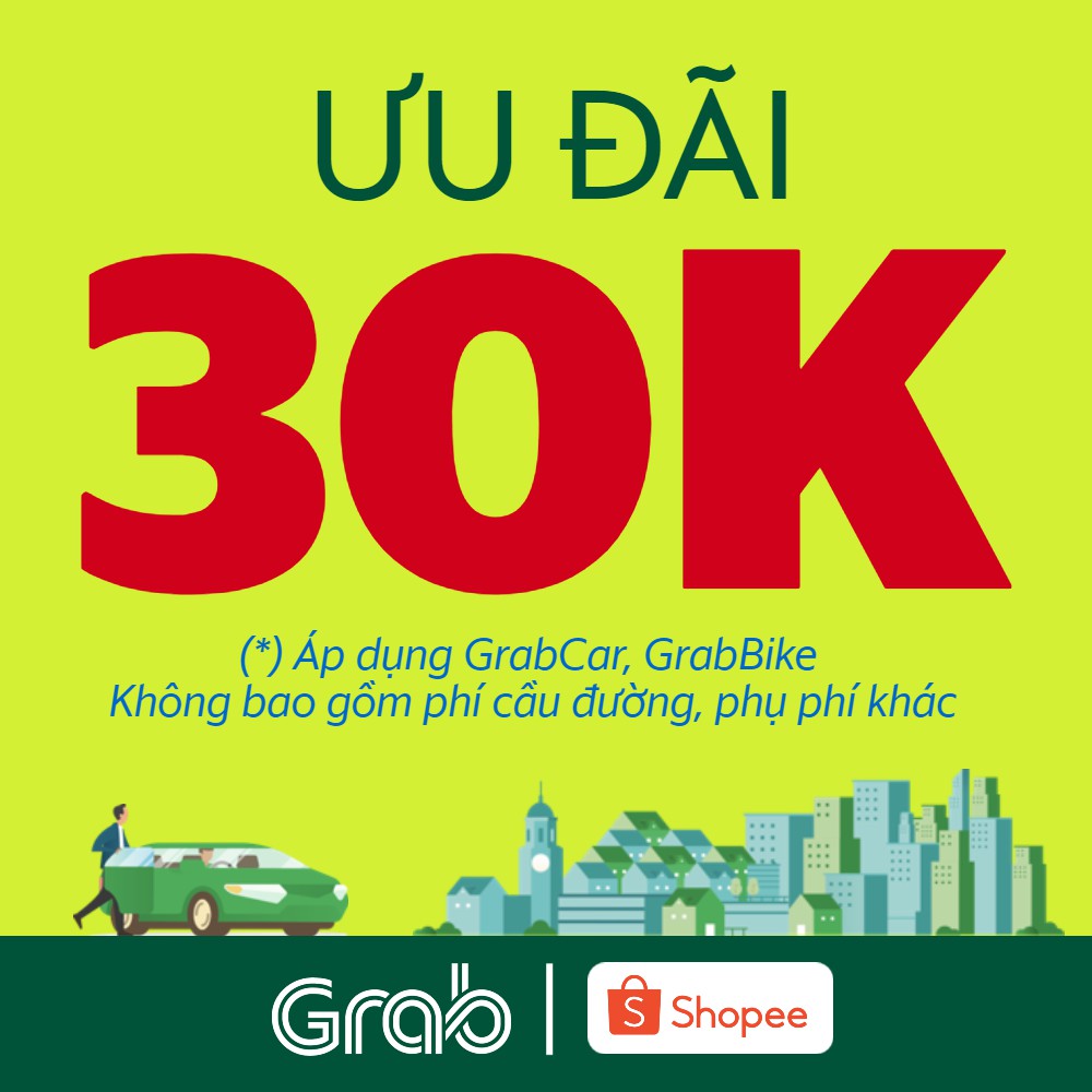 [E-voucher] Ưu đãi 30k cho chuyến xe GrabCar, GrabBike