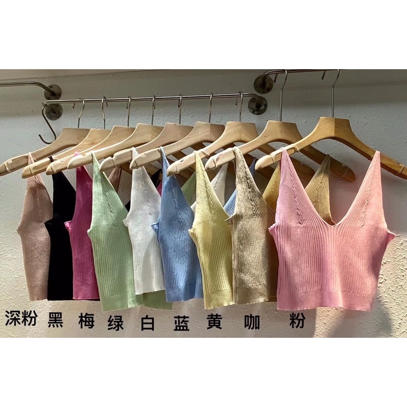 ( Ảnh thật )  A0610 Áo 2 dây len cổ tim ngang lưng