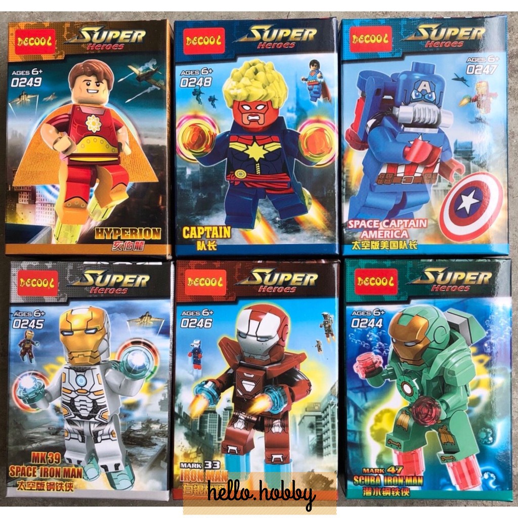 Xếp hình Iron Man Captain Marvel Space Captain America MK39 MK47 Scuba Ironman Lego Minifigures Decool 0244 0249