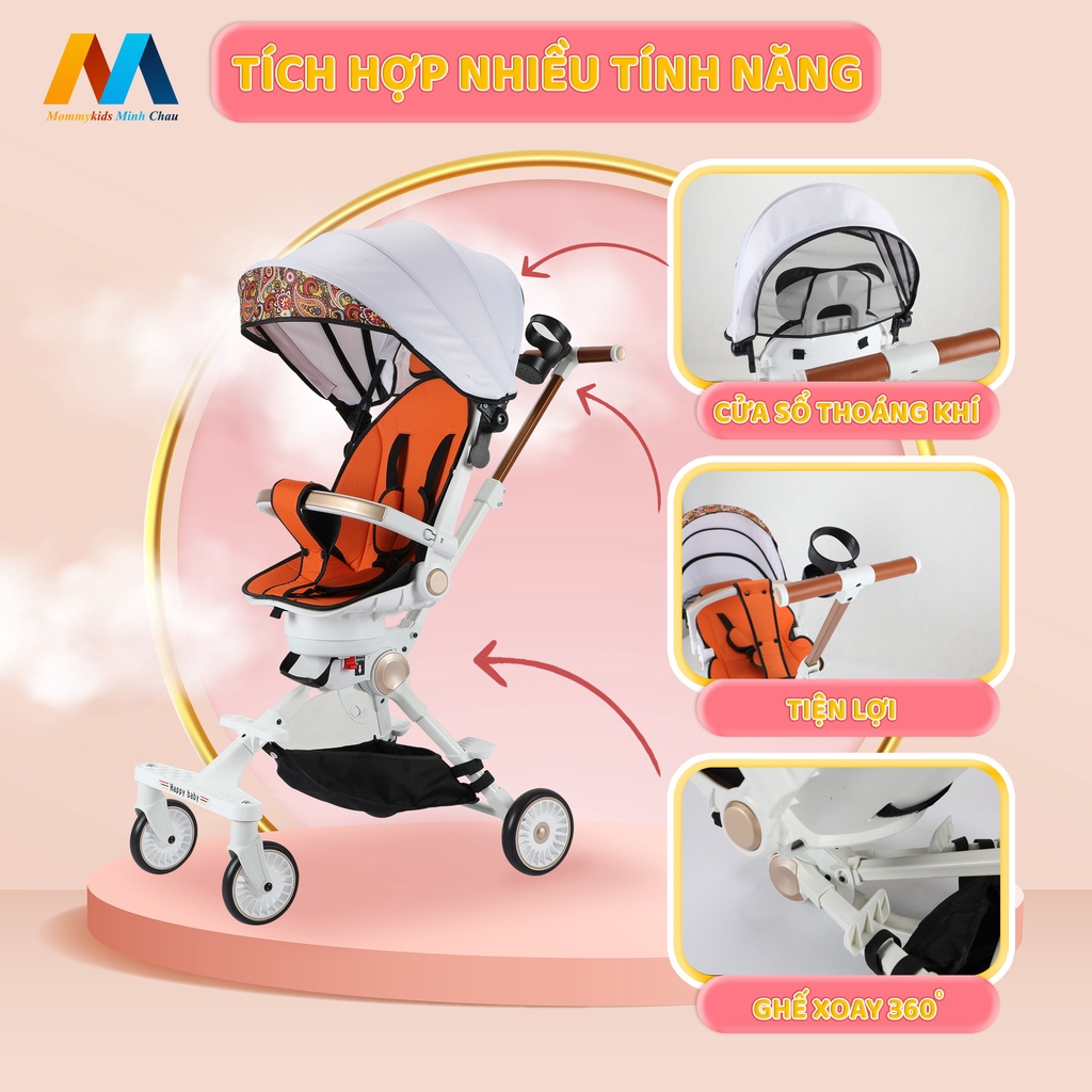 Xe đẩy gấp gọn cho bé S.Shine Xoay 360 độ có thể nằm nhiều từ thế phù hợp cho bé từ 0 - 6 tuổi