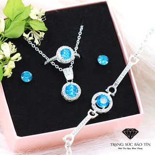 Bộ Trang Sức Cườm Tròn Xanh Dương Chất Liệu Bạc Ta Thương Hiệu Bảo Tín