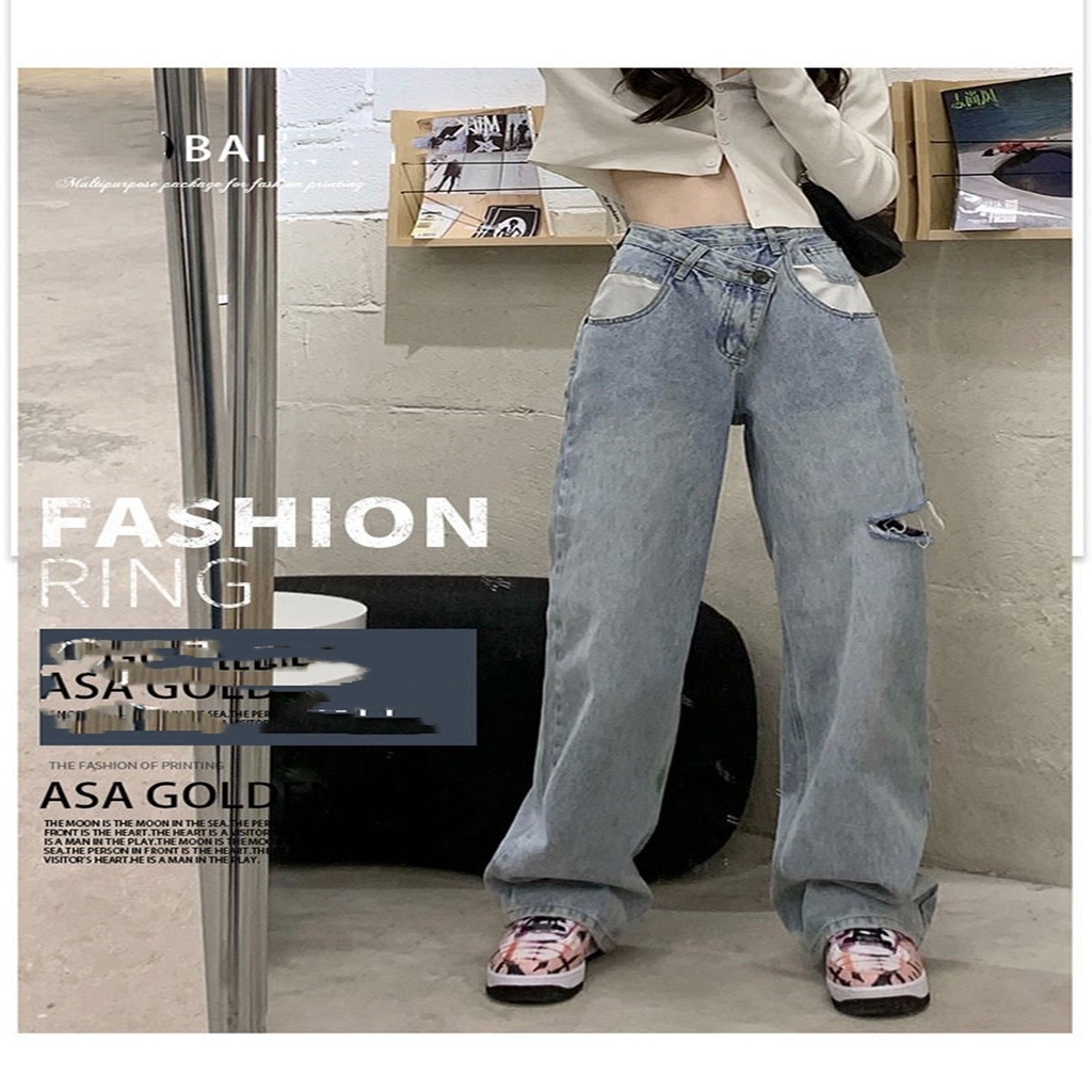 Quần Jean Ống Rộng Lưng Cao Phong Cách Hàn Quốc 2022 Cá Tính Cho Nữ | BigBuy360 - bigbuy360.vn