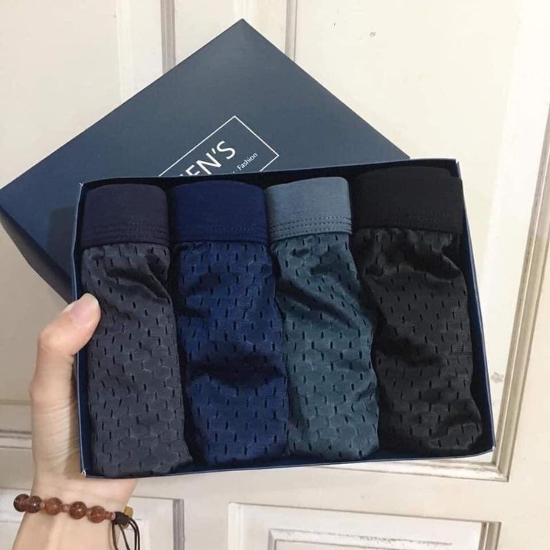 Quần lót nam thông hơi thoáng mát dạng lưới, quần sịp tam giác kháng khuẩn co giãn 4 chiều vải cotton Hộp 4 cái Angola