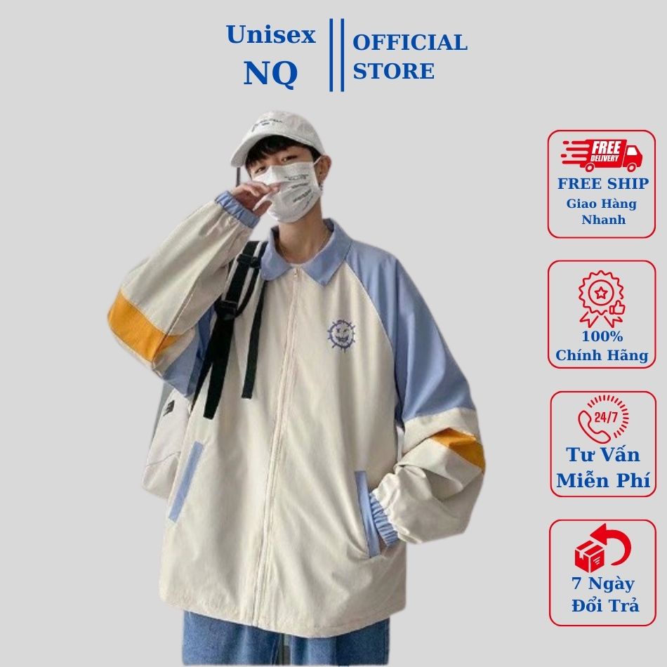 áo khoác gió 2 lớp form rộng nam nữ áo dù cổ đứng màu be chống nắng cản gió cực tốt giá xưởng